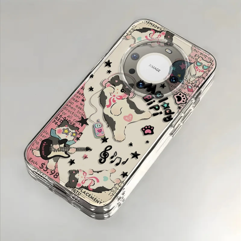 音乐猫猫适用华为Mate60手机壳Mate60Pro防摔+plus全包硅胶卡通