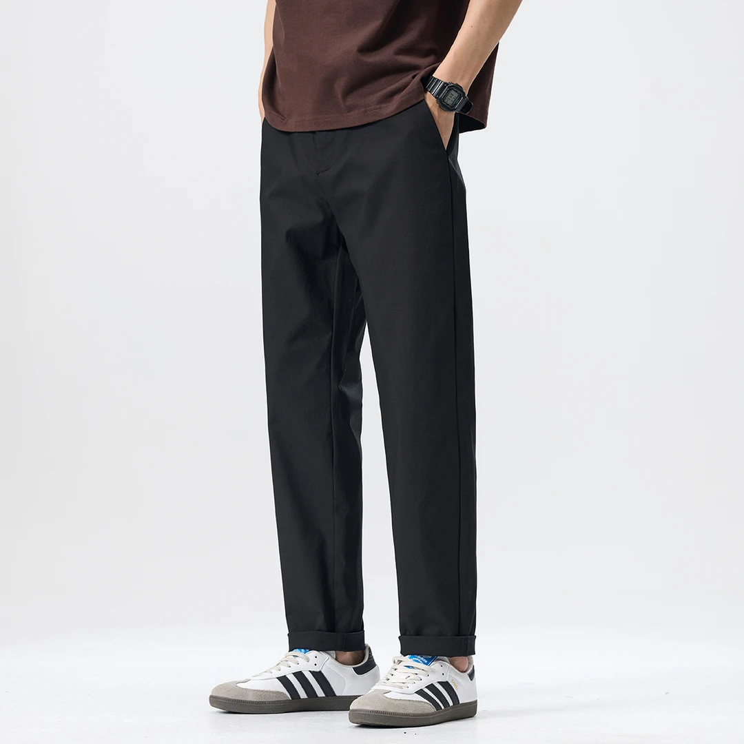 潮牌男款纯色男士舒适小直筒长裤松紧腰简约薄款裤子男