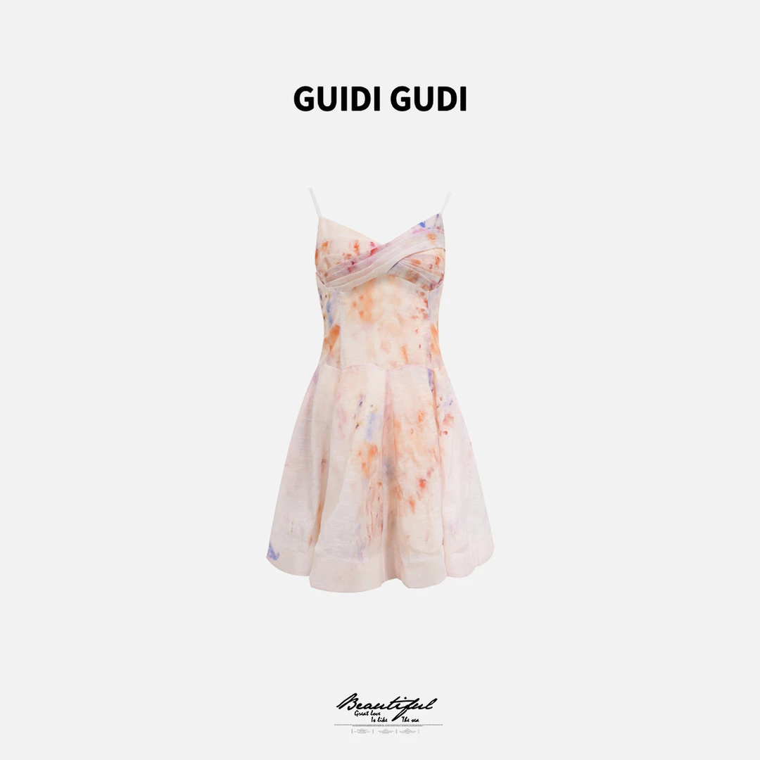 GUIDI GUDI【奇妙少女】黄加蓝性女人味吊带连衣裙