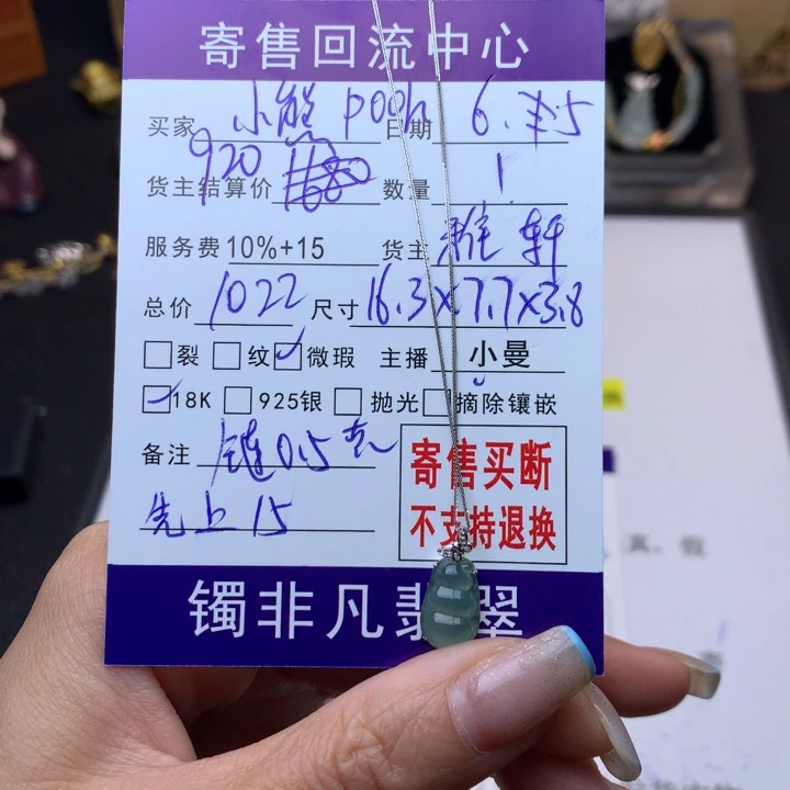 翡翠18K金镶嵌颈饰小****h