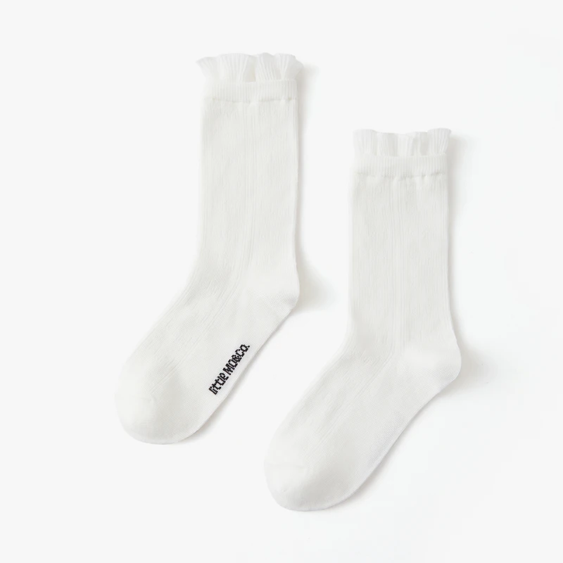 littlemoco童装25春新款男女童花边袜口中筒袜子1双装#KBE1SOK016