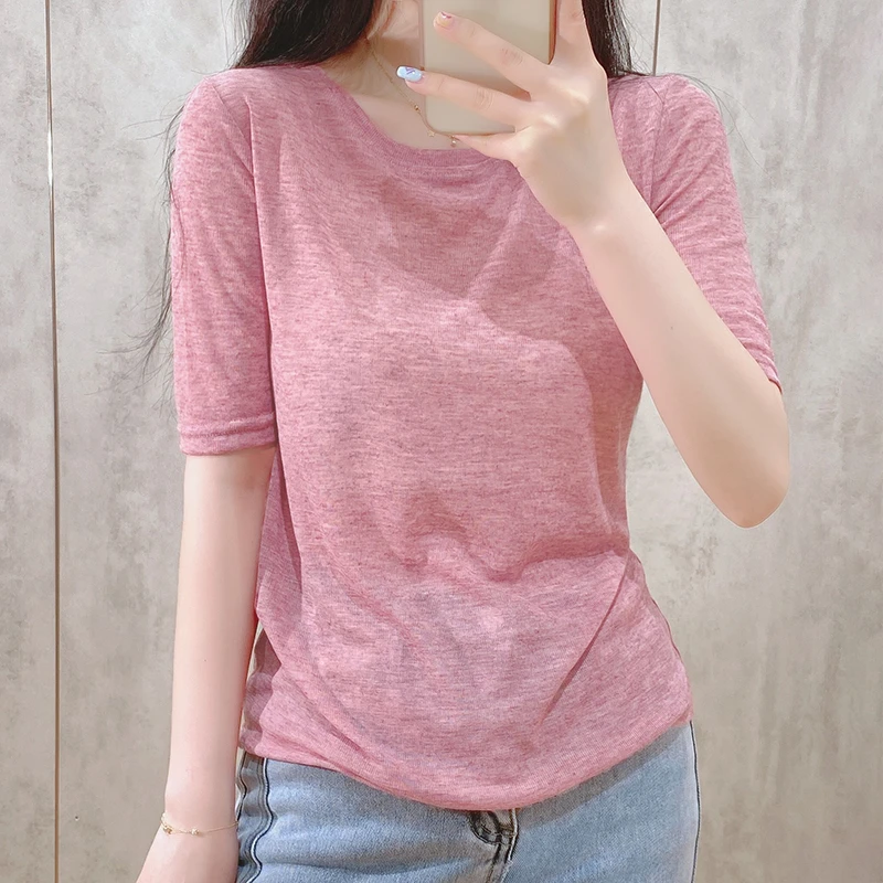 欧货中袖修身正肩t恤女早秋夏显瘦薄款圆领长袖内搭上衣春打底衫