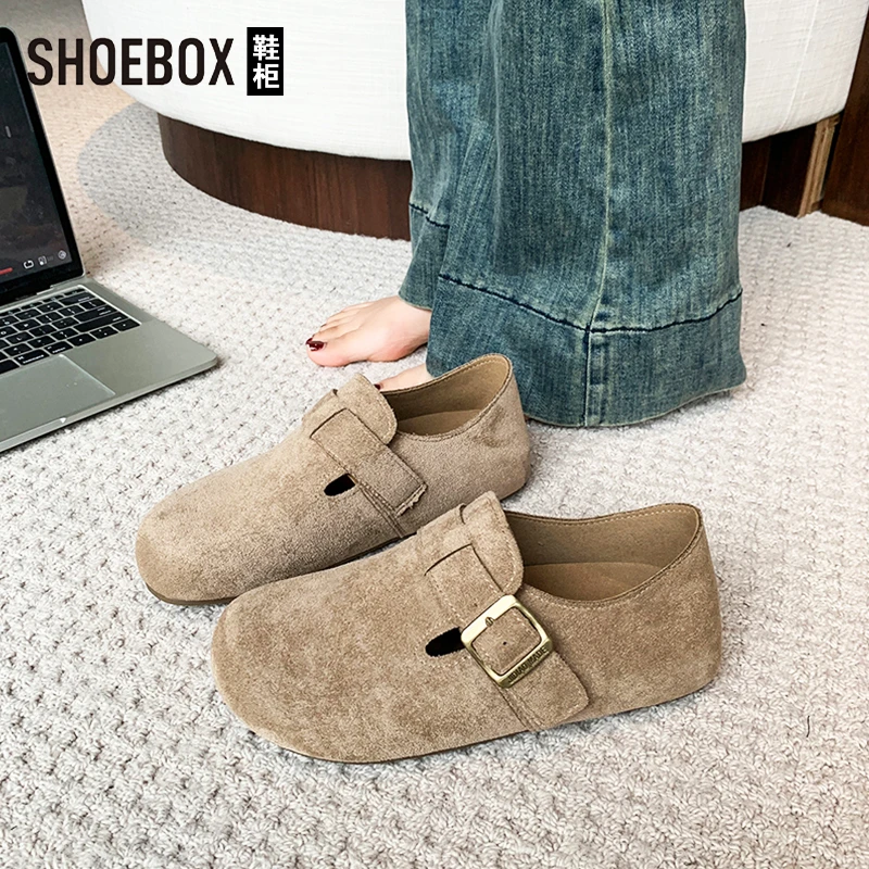 达芙妮集团鞋柜休闲软底勃肯鞋女2025春季防滑一脚蹬软木包头鞋女