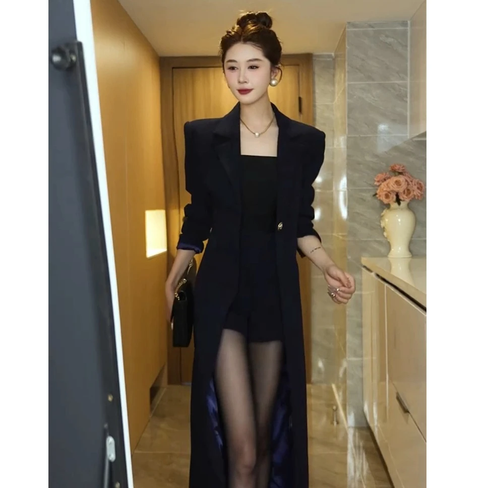 2025秋新款时尚百搭中长款黑色风衣外套潮高级感气质御姐范大衣女