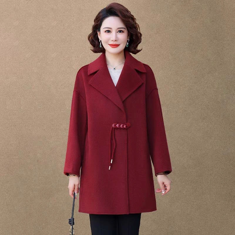 洋气中年妈妈春装毛呢外套中长款中老年女春秋新款时尚双面呢大衣