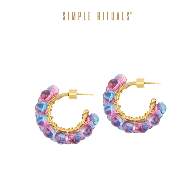 铜合金玻璃耳饰 Simple Rituals魔力蓝撞色幻彩琉璃手工耳环