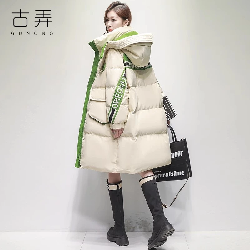 古弄白鸭绒羽绒服女中长款2024冬季新款今年流行爆款加厚派克服潮