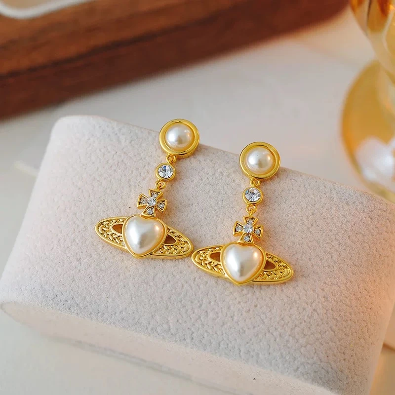 铜合金合成锆石耳饰 ES-420轻奢时尚土星法式复古气质百搭耳钉