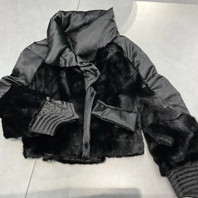 人造皮草 加厚加绒水貂翻领连帽女士法式外套