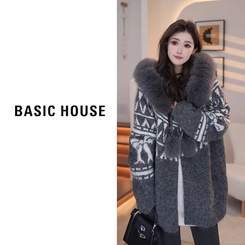 Basic House/百家好2025新款开衫毛衣外套B1295B5T392(衣长71)