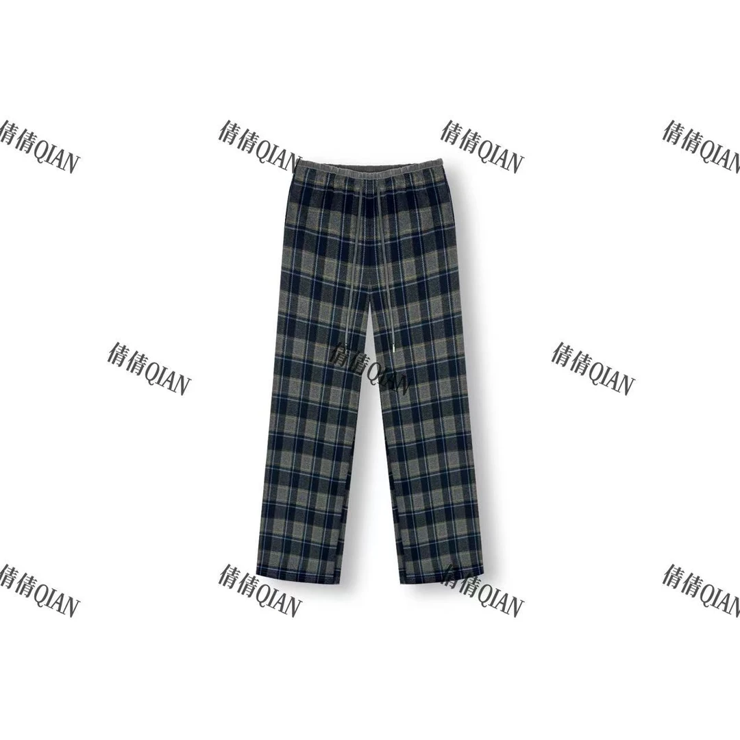 时尚百搭格纹直筒裤高腰休闲款（56302-1073）