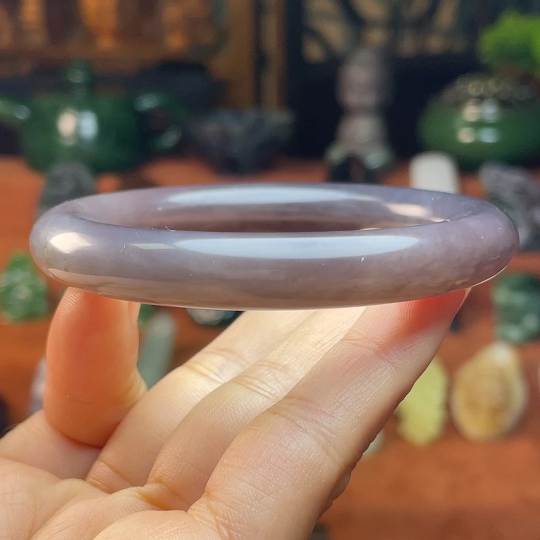 和田玉未镶嵌颈饰青海冰紫福圆鐲55