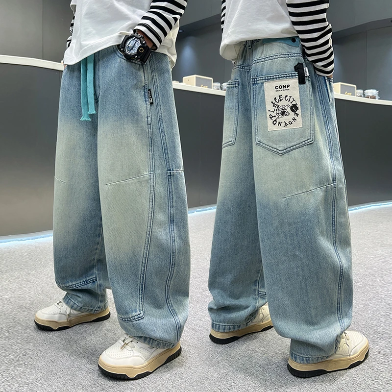 男童牛仔裤春秋宽松2025中大童长裤洋气儿童春季休闲裤子潮流百搭