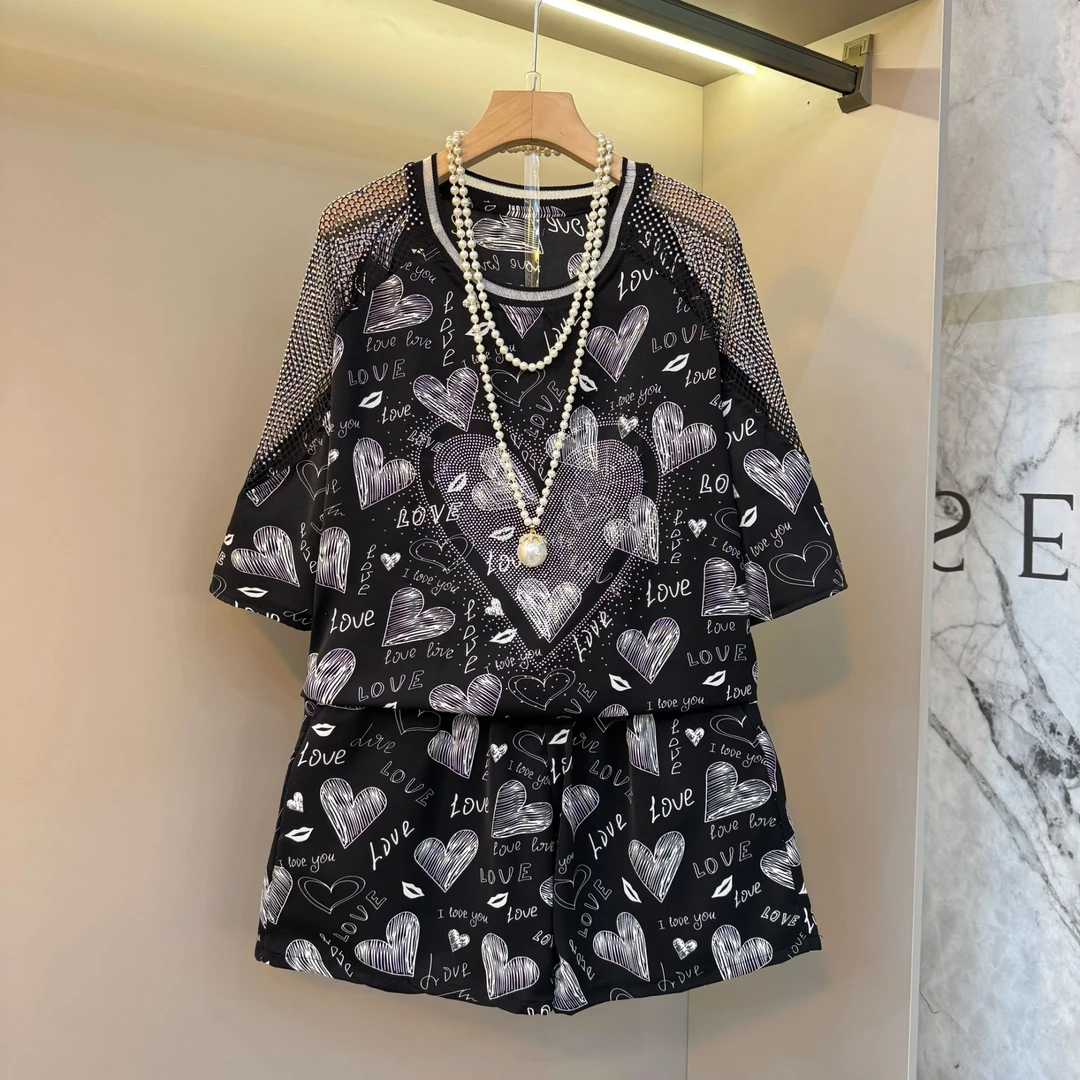 2025夏季新款欧洲站重工压钻露肩小性感小心机时尚洋气两件套501