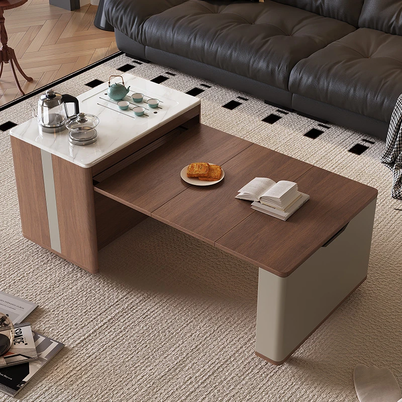 意式极简多功能伸缩茶几客厅可移动泡茶边几中古风二合一功夫茶桌