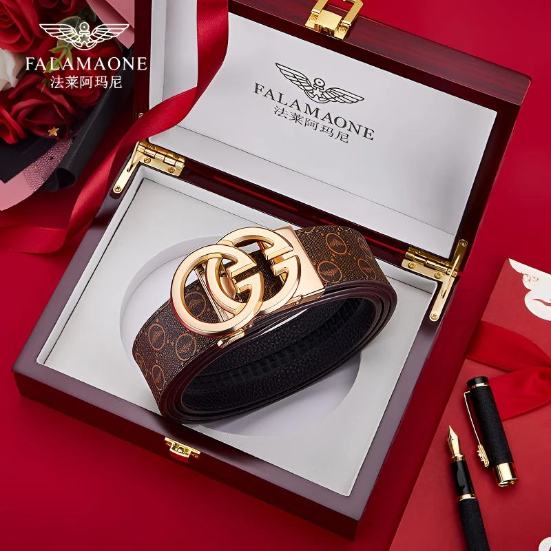 法莱阿玛尼真皮皮带男自动扣牛皮时尚休闲款裤带简约中青年男腰带