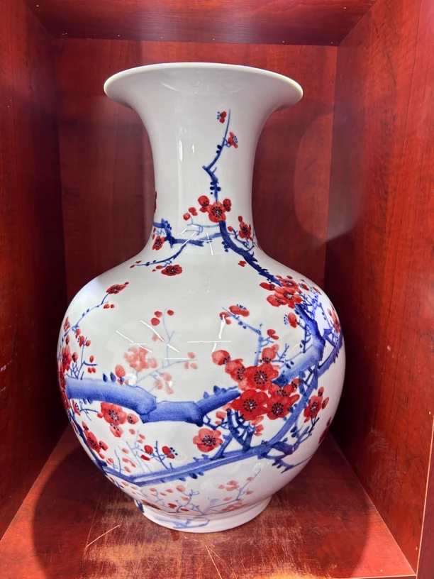 梅开五福釉下大号花鸟赏瓶花瓶