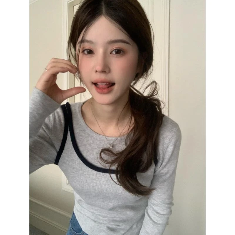 【花花】叠穿公式~韩系设计感叠穿真两件撞色圆领吊带套装