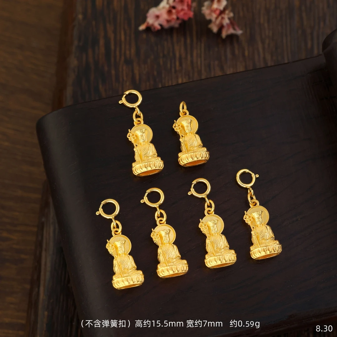 【金豆工厂】18K金精工錾刻地藏吊坠挂坠小滴溜侧挂E