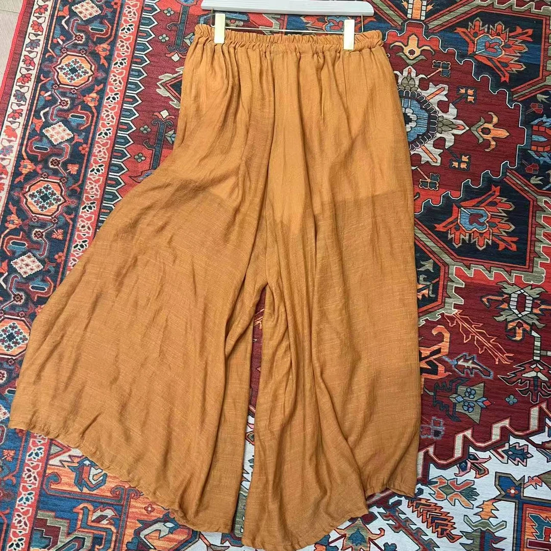 【甄胖·裤裙】新中式大码女装夏季轻薄麻料裤裙