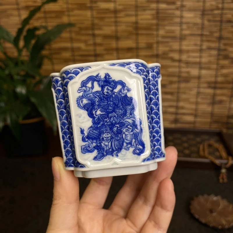【四悦茶陶】精工人物“四大天王”四方杯 景德镇茶具手工手绘