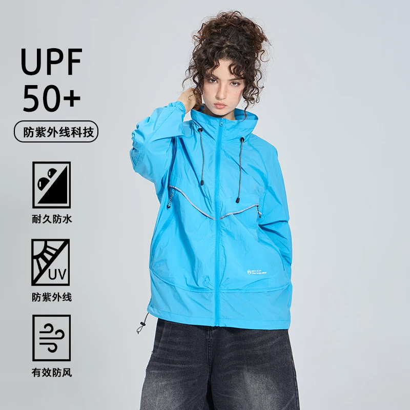 APAYUPF50+夏季字母烫图立领防晒衣单层夹克防晒服