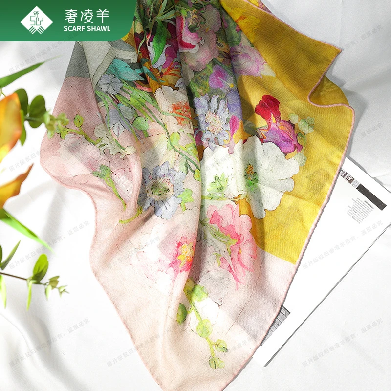 奢凌羊【四大美女】65*65cm春天气质丝巾康赛妮山羊绒小方巾