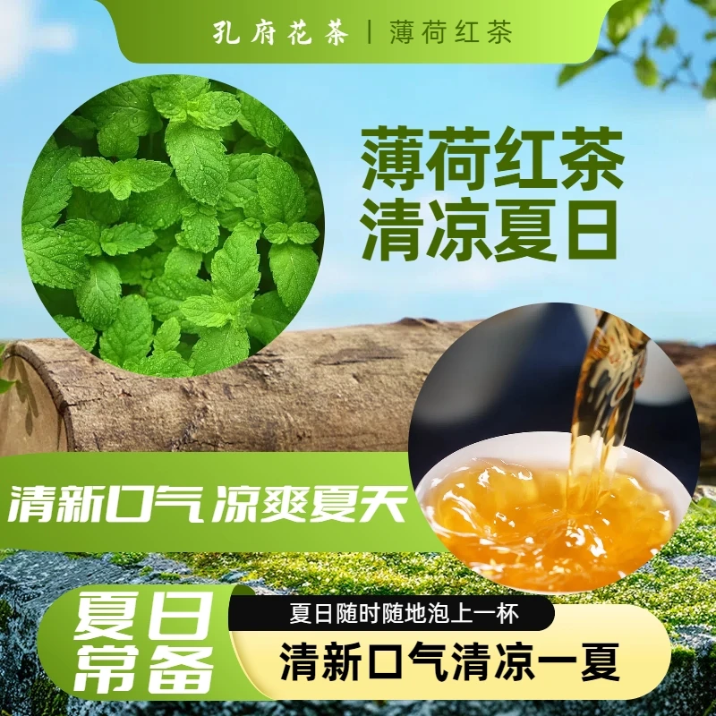 薄荷红茶薄荷茶清爽咽喉清新口气提神凉爽降温孔府花茶
