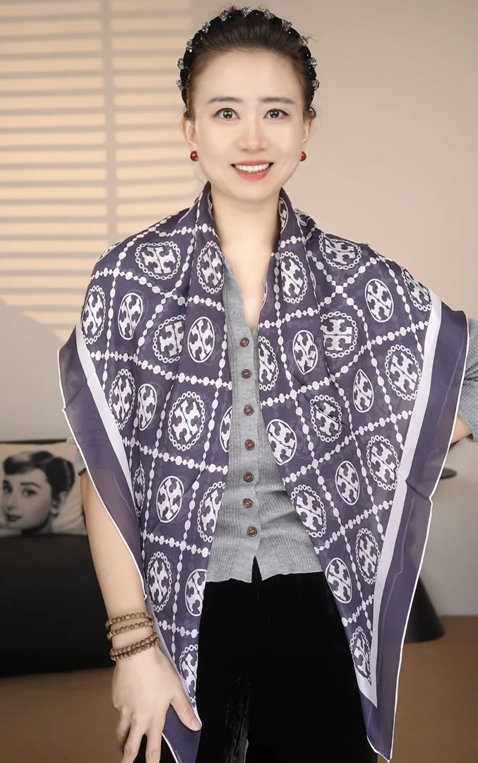 【福利桑蚕丝西丽纱04】宫丽105cm桑蚕丝西丽纱轻奢百搭时尚方巾