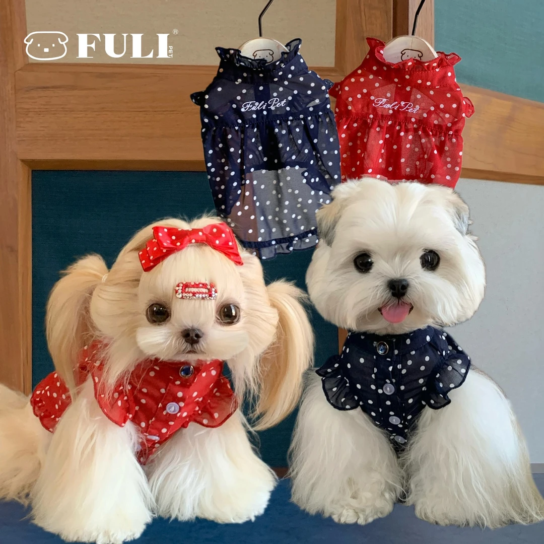 FULIPET「罗马假日」昭和波点雪纺衬衣.假日系列.西施犬马尔济斯