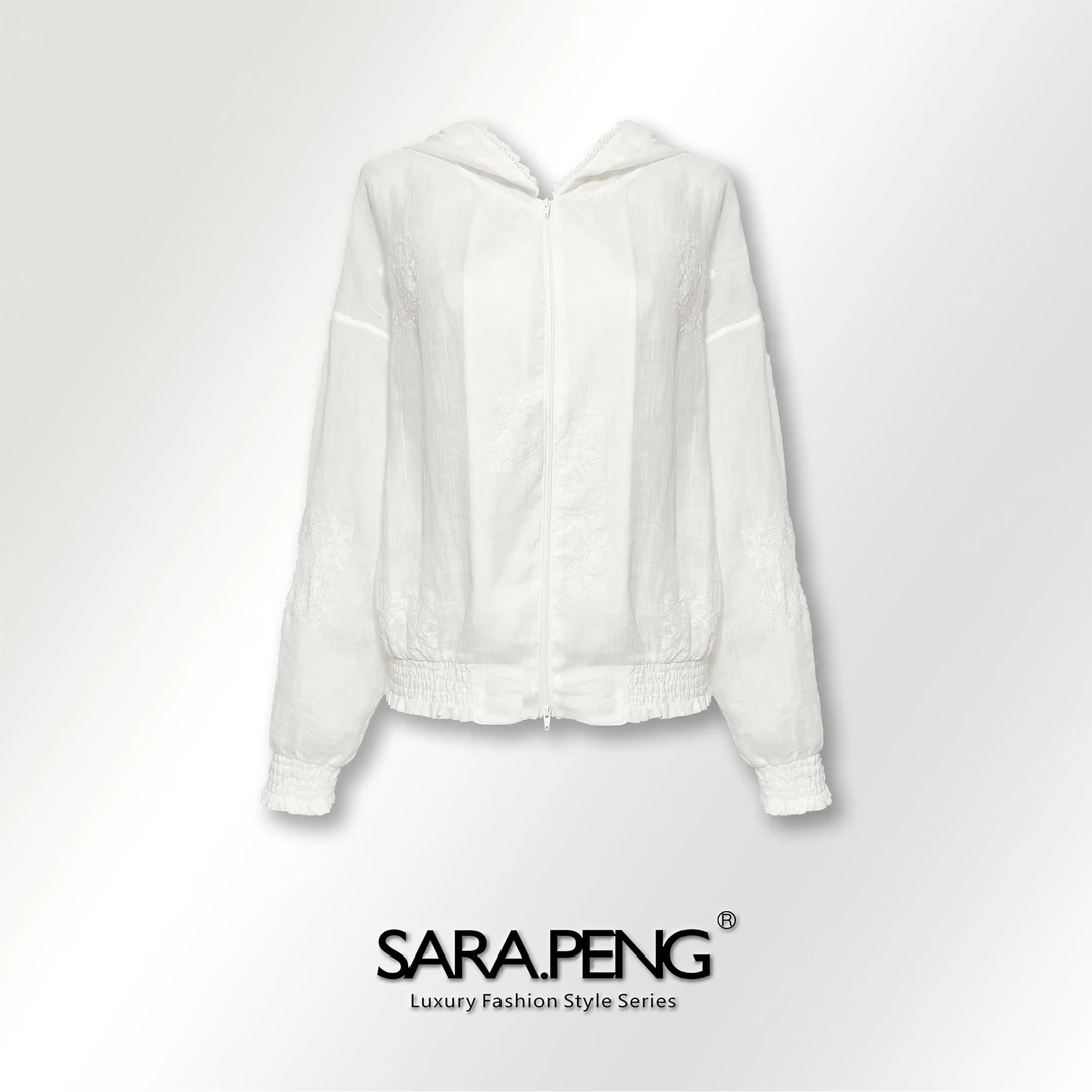 SARA.PENG假日时光/出行连帽休闲纯色轻薄长袖双层防晒时尚上衣