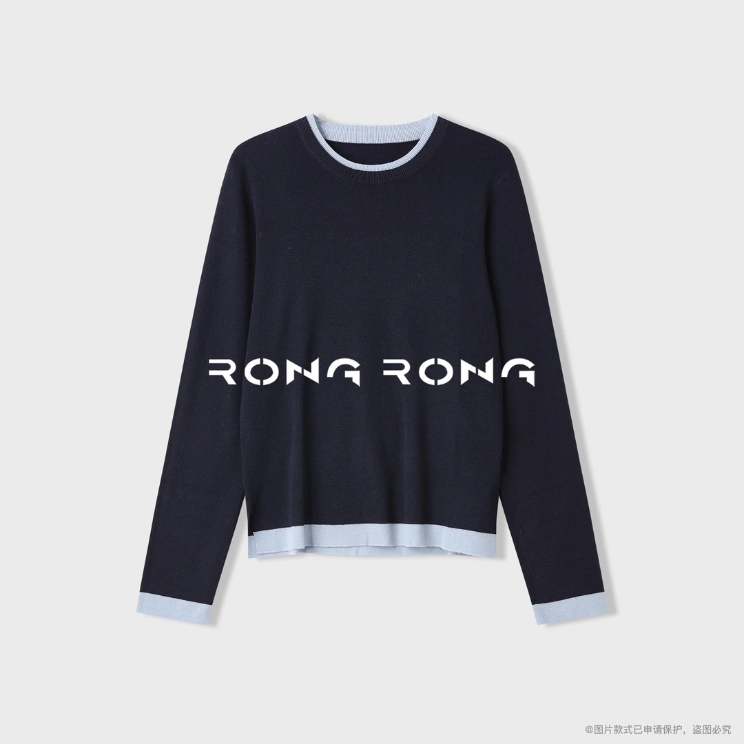 溶溶【清新文艺】RONGRONG 羊毛混纺撞色假两件休闲风羊毛衫11593