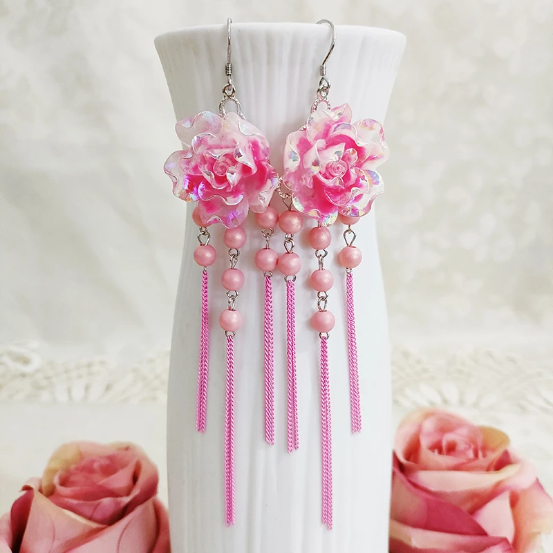 铜合金耳饰 民族风手工气质花卉流苏耳环1781