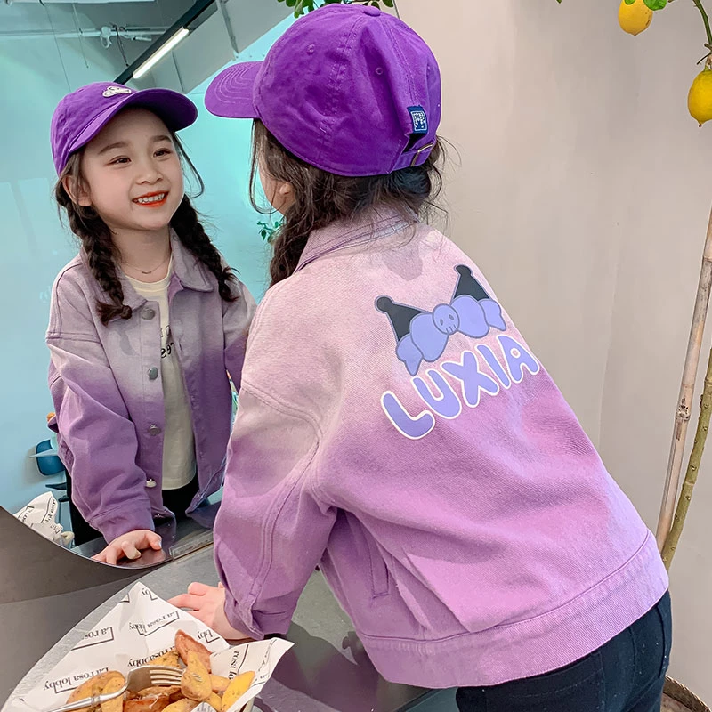 女孩牛仔外套休闲春秋卡通女童中小童渐变库洛米外套儿童洋气春季