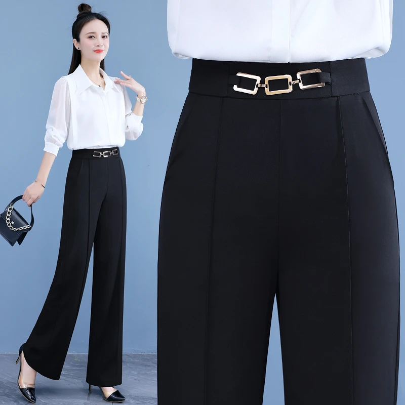 新款时尚气质阔腿裤女显瘦夏季薄款休闲高腰垂感宽松直筒裤-2301