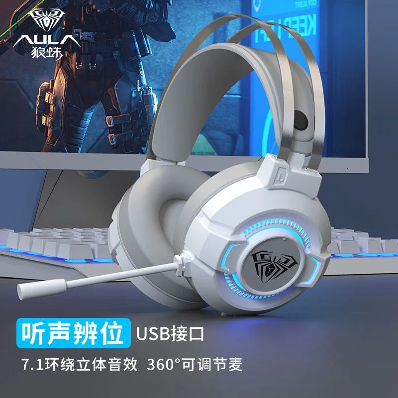 狼蛛S602头戴式耳机电脑游戏专用带麦克风有线听声辩位电竞耳机