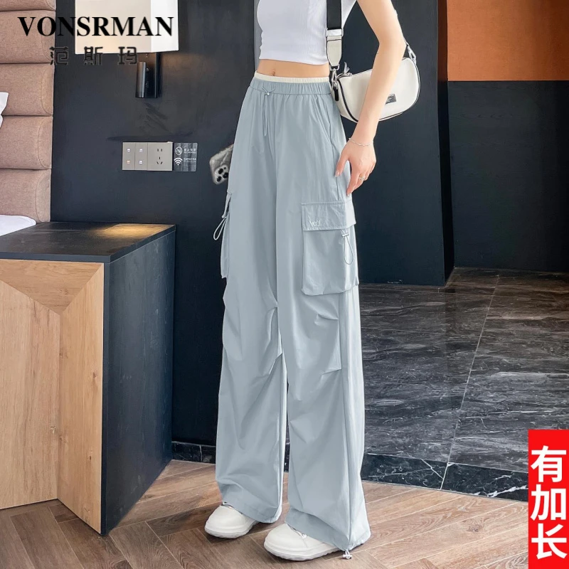 美式高个子加长工装裤女2025夏季薄款直筒宽松户外冰丝速干阔腿裤