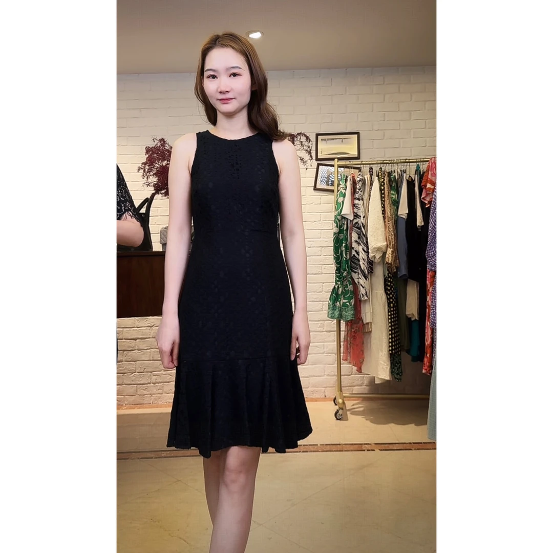 夏季百搭显瘦长袖圆领气质连衣裙女装蕾丝