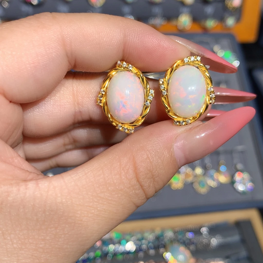 银S925镶嵌欧泊欧泊耳饰l