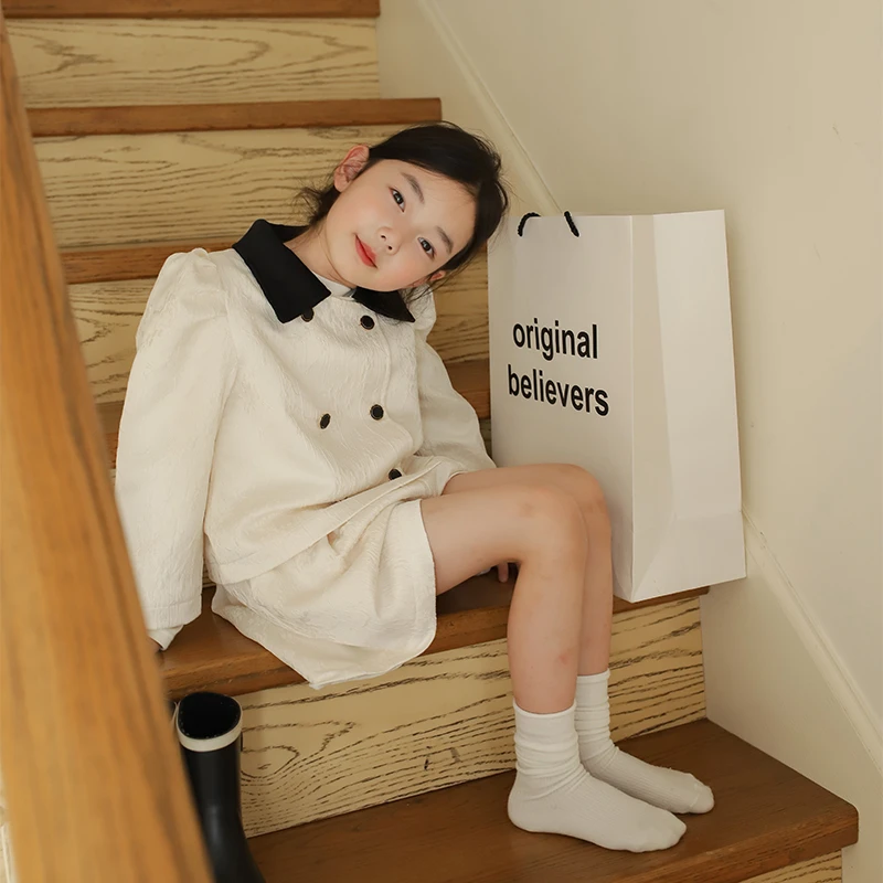 SKF2312中大童韩版小香风西装套装秋装新款女童高级感外套短裤潮