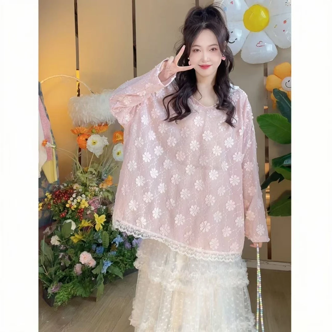 燃冉【春夏海风】春夏韩版甜美时尚镂空百搭蕾丝衫连帽宽松蕾丝衫