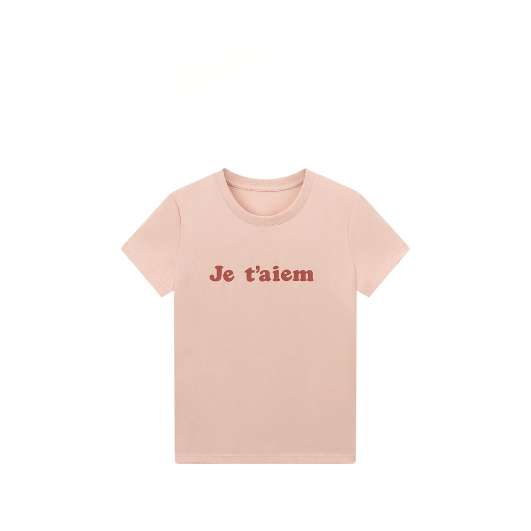 "蜜桃"简约百搭圆领纯色字母短袖T恤 276