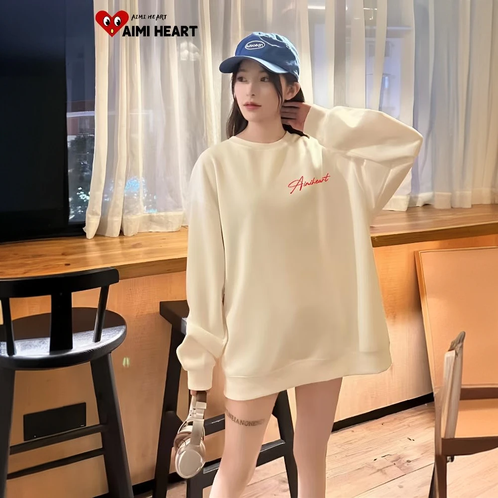 爱米桃心圆领卫衣男女同款2025云感超柔面料保暖情侣款