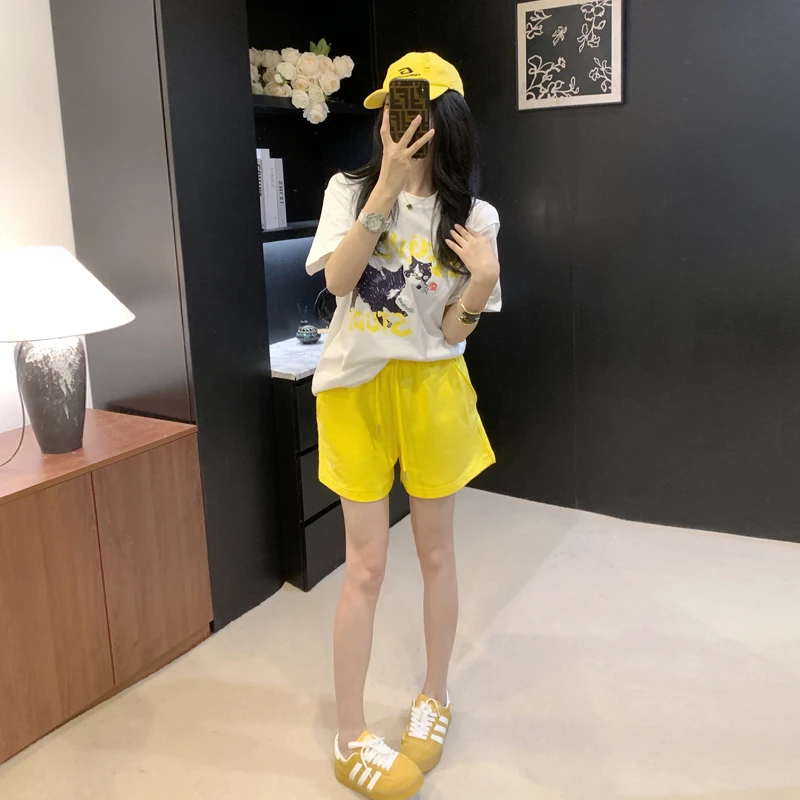 夏日多巴胺女式套装短袖短裤套装女运动时尚休闲减龄韩版外穿女装