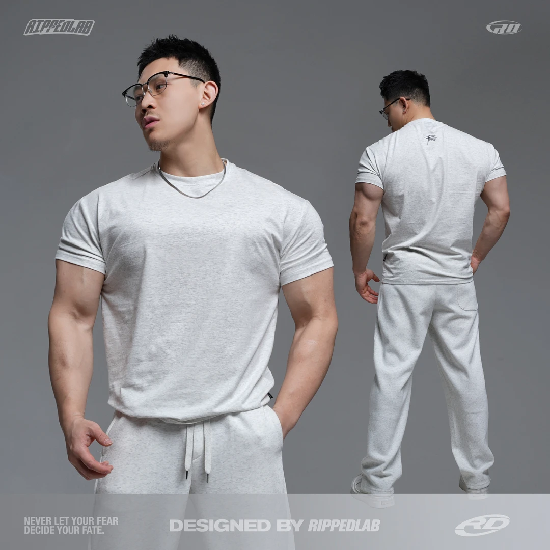 撕裂组织夏季薄款休闲扩肩收袖修身高弹显型显大透气水溶棉T恤