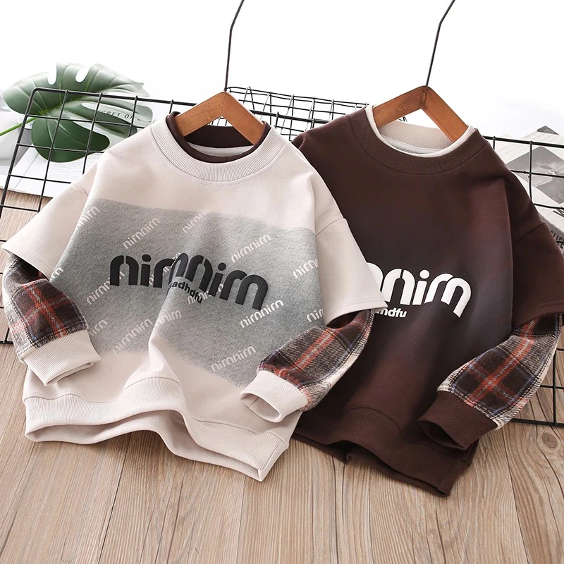 2025春秋字母男女通用格子卫衣中大童韩版男孩上衣