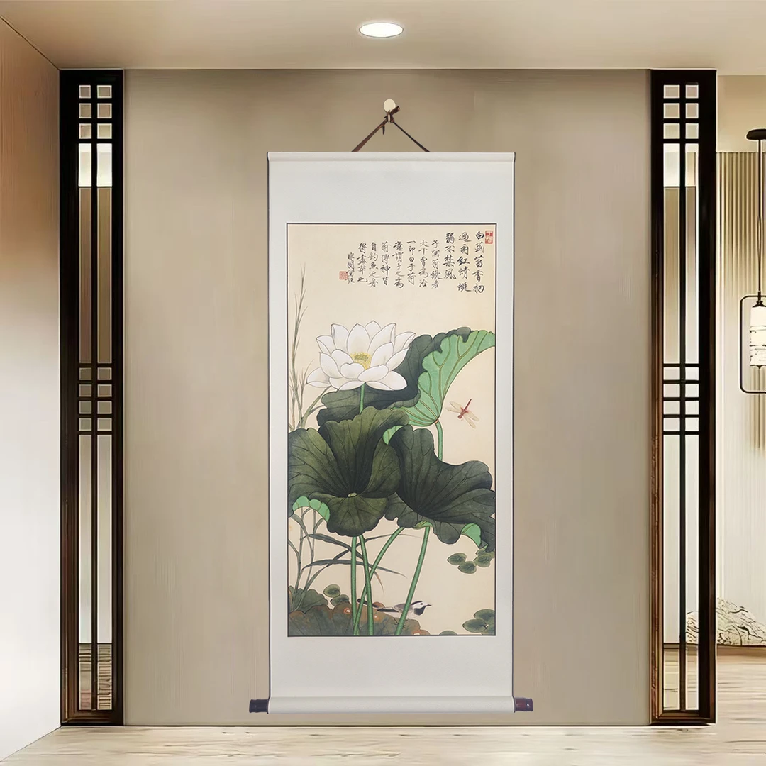 [z55荷花]60x140cm现代简约挂轴装饰画办公室家居装饰画