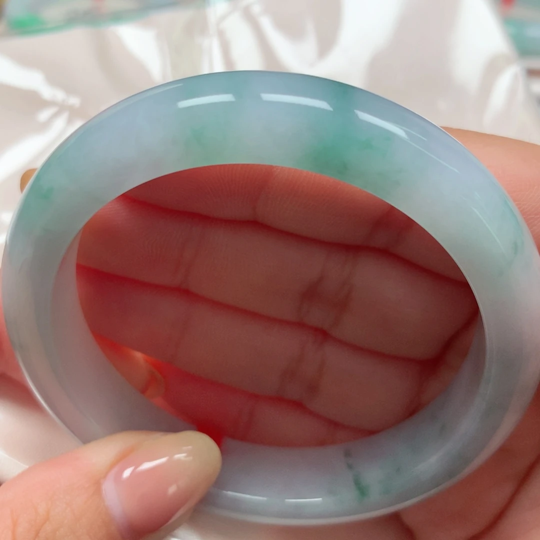 翡翠未镶嵌手镯22冰胶蓝花洒金