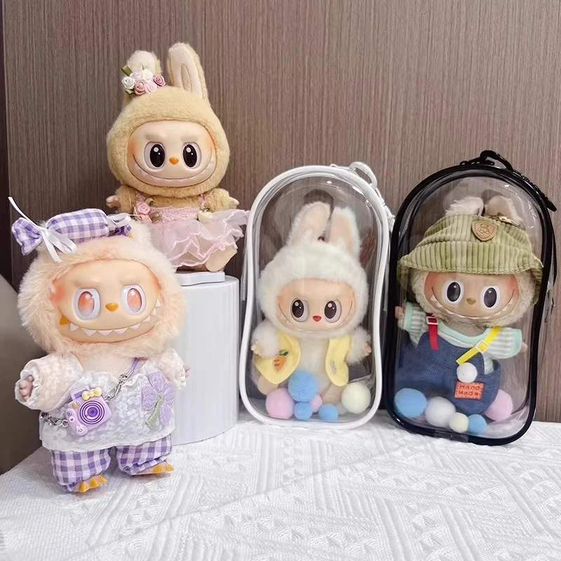 labubu拉布布防尘罩毛绒玩具收纳透明防尘遛娃包适于10-19cm娃娃
