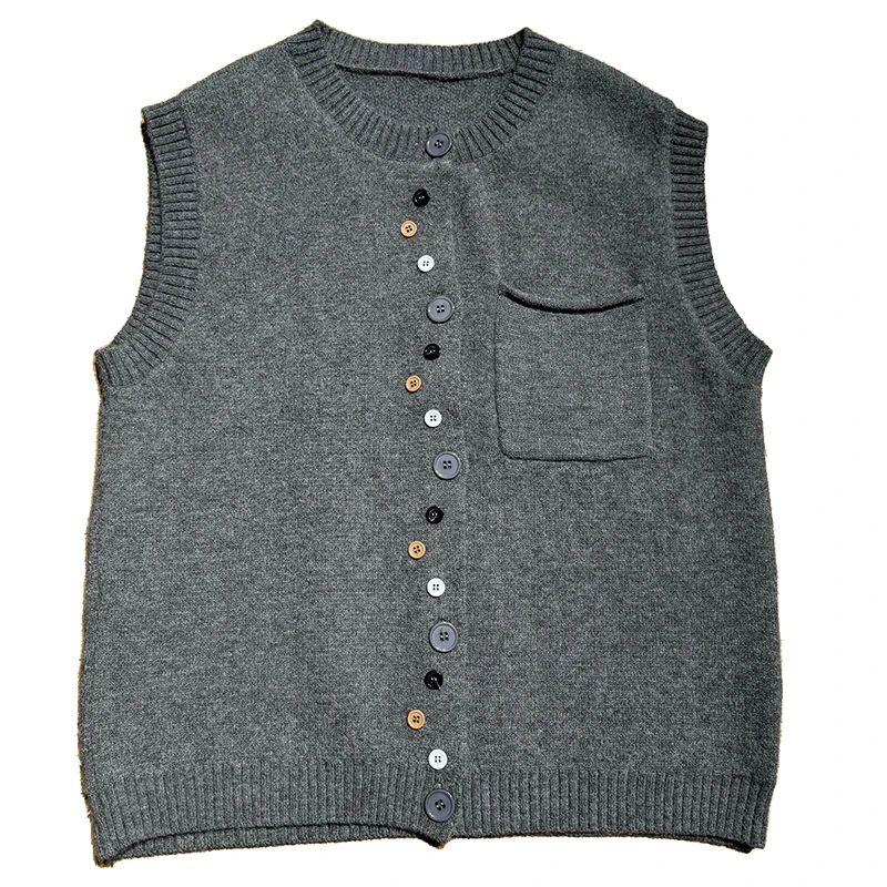 Dan Dan 韩版宽松针织开衫马甲女 彩色纽扣圆领背心上衣